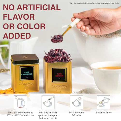 CHAYAM Chamomile & Hibiscus Tea Set 30g/1.1oz Each | Tin box | Green Tea | Pack of 2