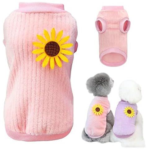 Forestpaw Sun-Flower Super Cute Puppy Cat Dog Fleece Stripe Shirt Soft Comfy Warm Autumn Winter Pet Sweater,pink Cover