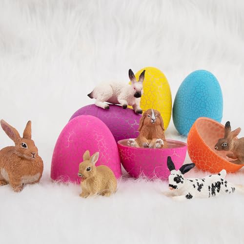 Image of Toymany 12PCS Easter Bunny Figures Toys for Kids, Rabbit Figures Farm Animal Toy for Cake Toppers Party Favors for Toddlers