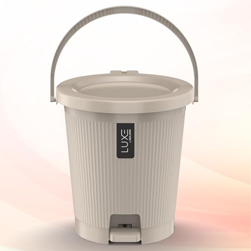 Image of KOLORR Luxe Premium Plastic Pedal Dustbin | Modern Plastic Waste Bin, Trash can with Sleek Design for Home, Kitchen, Office, Bathroom & Washroom - Medium, Sand Stone