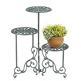 OwnMy 3 Tier Heavy Duty Cast Iron Plant Stand Foldable Wrought Iron Flower Pot Holder, Indoor Outdoor Tall Plant Stand Shelf for Garden Patio, Decorative Round Metal Plant Display Rack, Antique Green