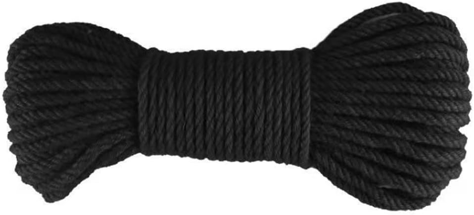 Jute Rope colorful black 6,8,10mm thick Hemp Rope Thick Jute String Wrapping, Home Decoration Gardening Bundling Garden Decking Rope for Decorate (Color : 10mm, Size : 20m)