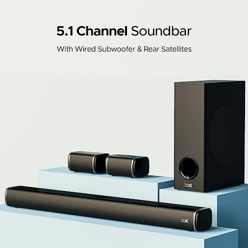 Image of boAt Aavante Bar 2400 5.1CH Soundbar with 180W RMS, Wired Subwoofer, 2 Rear Satellites, Signature Sound, Multi Compatibility, EQ Modes & Remote Control(Premium Black)