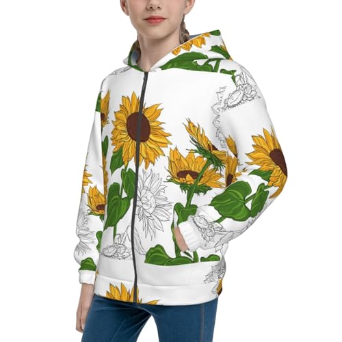 Plump Sunflower And Sketch Kids Pullover Hoodies Boys Zip Up Sweatshirts Girls Athletic Clothes with Pocket