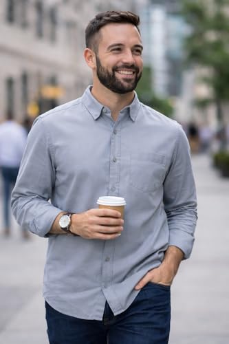 Image of Men's Solid Casual Shirt | Casual Plain Button Down Shirt for Men | Regular Fit Full Sleeves Smart Formal & Casual Wear
