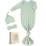 Yoofoss Baby Knotted Gowns 0-3 Months, Newborn Sleepers Hospital Coming Home Outfit for Photograph, Soft Breathable Comfort Green
