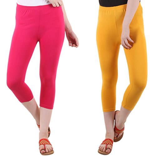Image of DIAZ Women's Cotton Plain Half Length Capri | Nightwear Pyjama | 3 /4th Solid Pyjama Pant | Casual wear & Lounge Wear Capri Combo (Pack of 2)