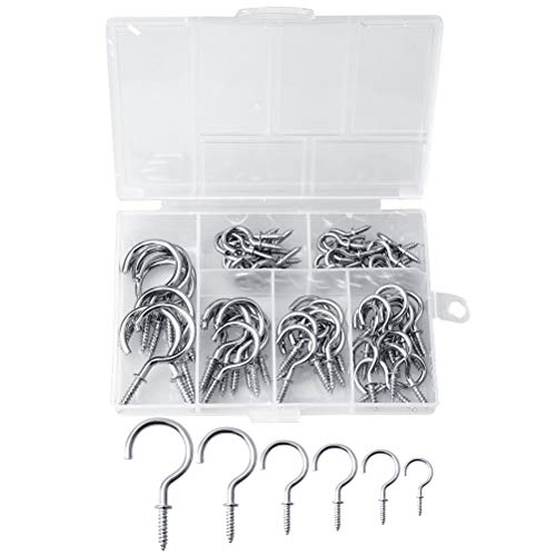nuoshen 75 Pieces Multi-Size Ceiling Hooks,Nickel Plated Metal Screw-in Ceiling Cup Hook