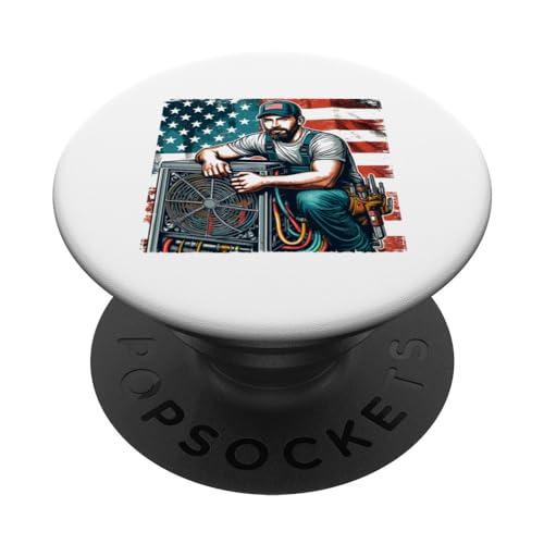HVAC Tech Technician American US Flag 4th July Patriotic PopSockets Standard PopGrip