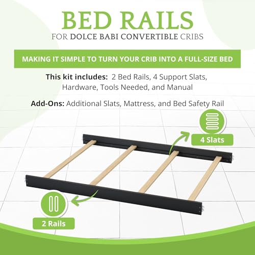 Image of Full-Size Conversion Kit Bed Rails for Dolce Babi Convertible Cribs - Solid Wood Rail - Toddler and Adult Bed Rail for Full-Size Beds - Essential Nursery & Baby Furniture (Black /Onyx)