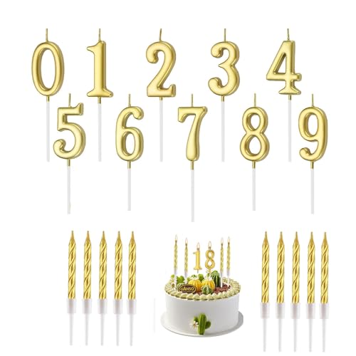 MaoNativey Gold Number Candles Set, Number 0-9 Cake Toppers,20 Gold Spiral Candles for Cake Toppers, Happy Birthday & Wedding Decorations