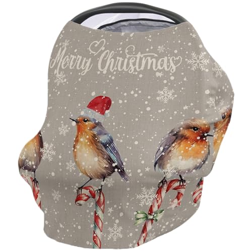 Nursing Cover for Breastfeeding Scarf, Vintage Birds Candy Merry Christmas Baby Car Covers Super Soft Multi Use for Canopy Shopping Cart Cover Blanket Stroller Cover