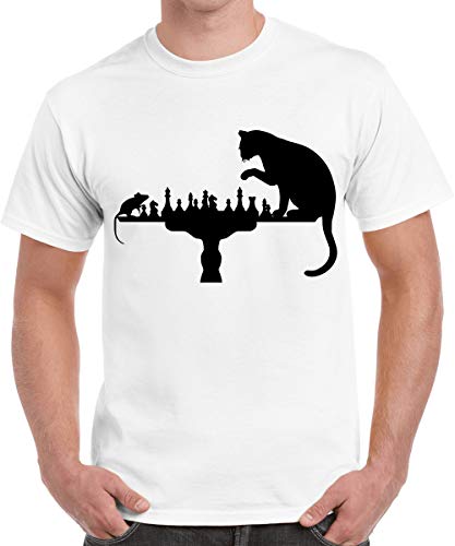 Image of Caseria Men's Cotton Printed T-Shirt -Cat Rat Chess | 100% Cotton | Half Sleeves | Regular Fit | Printed | Round Neck | Graphic T Shirt