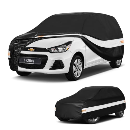 Image of 10 Layers Hatchback Car Cover Custom Fit for Chevrolet Spark (2005-2022), Waterproof All Weather for Automobiles, Outdoor Full Cover Sun Dust Rain Protection with Cotton. Black