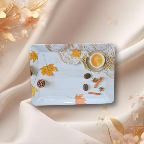 Image of Printed Rectangular Melamine Serving Tray| Tray for Serving Tea, Coffee, Snacks | Break Resistant| Double Laminated | Multi-use | Easy to clean| | Tray Set of 3 (Small, Medium, Large)(Tea Leaf)