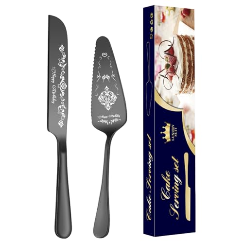 Biniveil Ensemble de découpe de gâteau pour mariage, couverts, ustensiles de service | Coupe-gâteau et spatule de service,Ustensiles de coupe de gâteau de mariage épaissis gravés élégants pour les