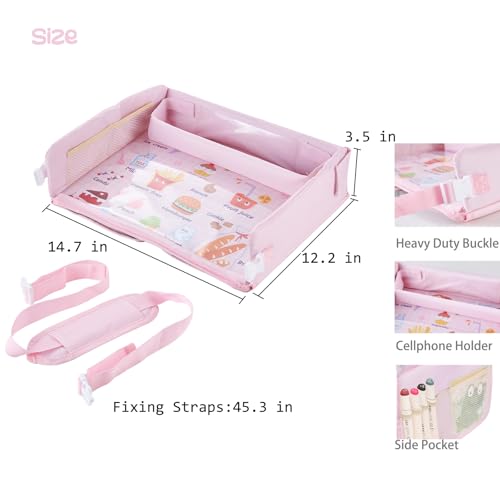 Image of Car Seat Tray for Kids - Toddler Travel Essential Car Activity Table, Waterproof Snack Tray for Eating, Lap Desk Organizer, Airplane Travel Essentials, Girl Boys Car Accessories - Pink
