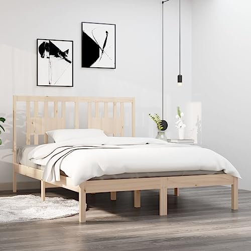 HaoChrymec Estructura de Cama de Madera Maciza de Pino, Diseño Clásico con Cabecero, Cama Individual Ideal para Dormitorio Principal o Infantil, Color Natural, 120x200 cm