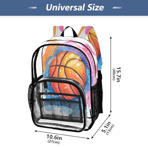 Clear Backpack for School Watercolor Cartoon Orange Basketball Transparent Bookbag for Girls See Through PVC Boy Backpacks4