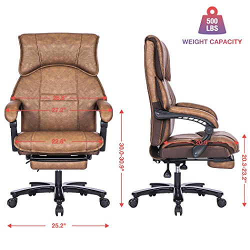 Bosmiller 500Lbs Big And Tall Office Chair Wide Seat For Heavy People With Quiet Wheels Heavy Duty Metal Base High Back Larger Size Pu Leather Executive Office Chair With Footrest Back Reclining #TOP4