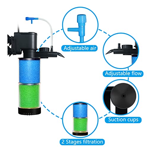 Weipro Aquarium Fish Tank Filter,Submersible Fish Tank Filter With Pump, Power Filter For Fish Tanks, Aquariums, Ponds. With 3 Stage Filter Media And Strong Suction Cups (10-40Gallon&Height 8.2Inch) #TOP2