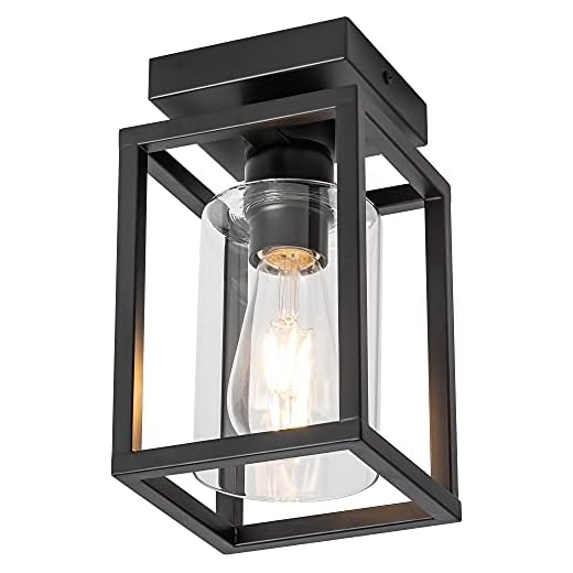 Mayful Flush Mount Ceiling Light Fixture, Black Metal Frame Ceiling Light Fixture with Clear Glass Shade, Farmhouse Light Fixture for Kitchen Island Entryway Porch Foyer Dining Room, E26 Ceramic Base