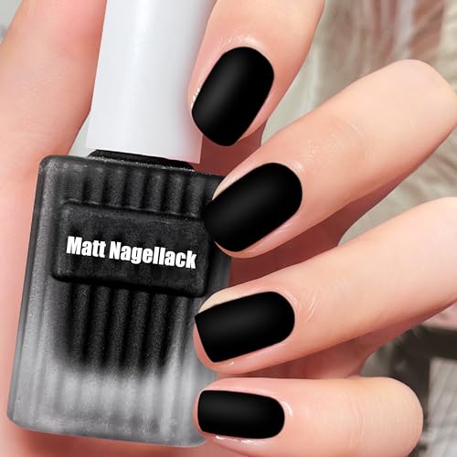 Esmalte de uñas mate, de secado rápido, de larga duración, color negro, sin lámpara UV, no tóxico, a base de agua, esmalte de uñas natural con fórmula vegana para mujeres y hombres, DIY (BLACK)