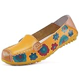 Ablanczoom Womens Loafers Flats Shoes: Women Comfortable Soft Floral Print Dress Loafer Casual Slip on Walking Driving Shoe Yellow