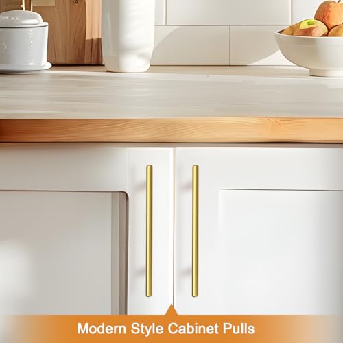 Image of Probrico 10 Pack 7-1 /2 Inch Center-to-Center Kitchen Cabinet Pulls T Bar Gold Cabinet Handles Modern Drawer Hardware Dresser Pulls, 10 inch Total Length