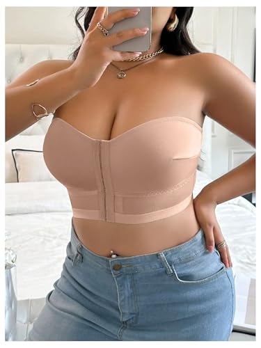 Image of MakeMeChic Women's Plus Size Strapless Bras Front Closure Half Push Up Bra Bandeau Wireless Bralette for Large Bust