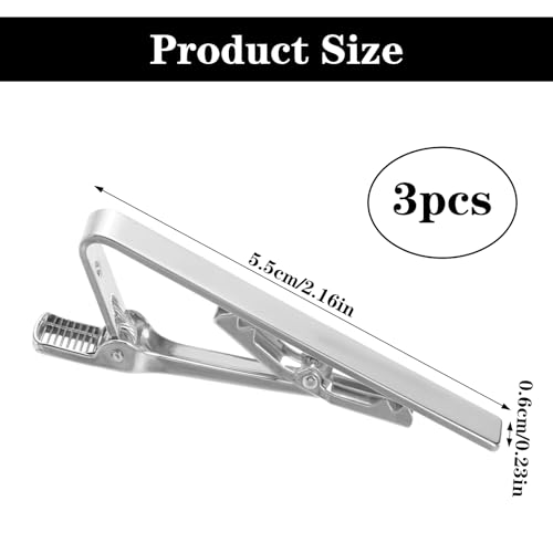 3 Pack Tie Clips for Men, 2.2Inch Tie Bar, Silver Tie Pin, Classic Business Men's Skinny Tie Clips for Wedding Dad Boyfriend Husband Anniversary Men Tie Accessories Gift3