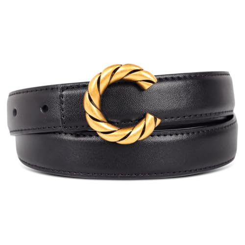 Image of Women's Leather Belt with Buckle - Ideal for Dresses, Jeans, and Coats