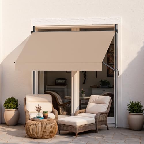 Grandekor Manual Retractable Patio Awning Beige