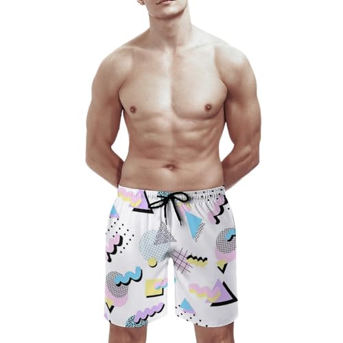 Men's 80s 90s Vintage Retro Neon Style Swim Trunks Beach Board Shorts Quick Dry Swimwear Sports with Pockets2