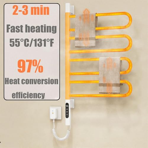 Podgrzewany wieszak na ręczniki, montowany na ścianie, elektryczny podgrzewacz na ręczniki z timerem LED i regulacją temperatury, 4 bary, suszarka na ręczniki, wodoodporność IPX5, do łazienki