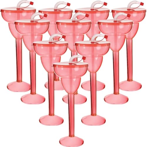 Amscan Tazza da Margarita oversize rossa con cannuccia (473,6 g) 1 pz. - Bicchiere da cocktail gigante in plastica, perfetto per feste e celebrazioni