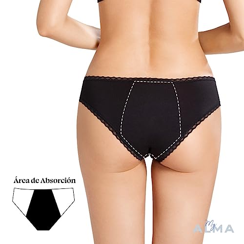 Bragas Menstruales - Algodón Orgánico y Bambú - Gran Absorción - Capa Antibacteriana - Cómodas y Lavables - Color Negro - Mujer - 1 Unidad - Talla S - imagen 4