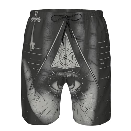 Men's Quick Dry Swim Shorts Hand Eye Occultism Vintage Geometry Black Dark Beach Trunks with Pockets3