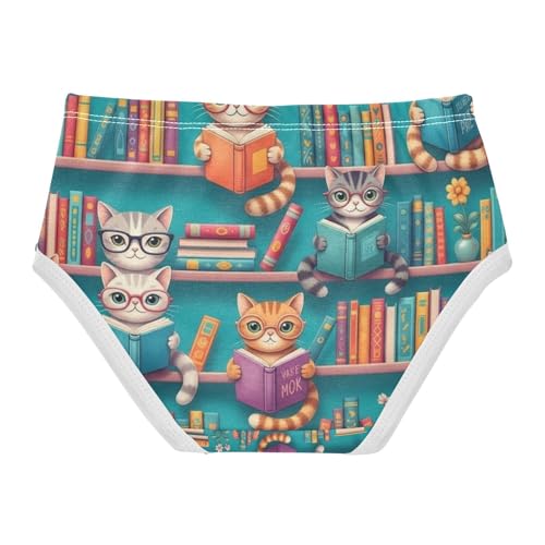 Toddler Girl Briefs, Cats Books Colorful Bookshelves Girls Cotton Underwear, 2T–8 Years2