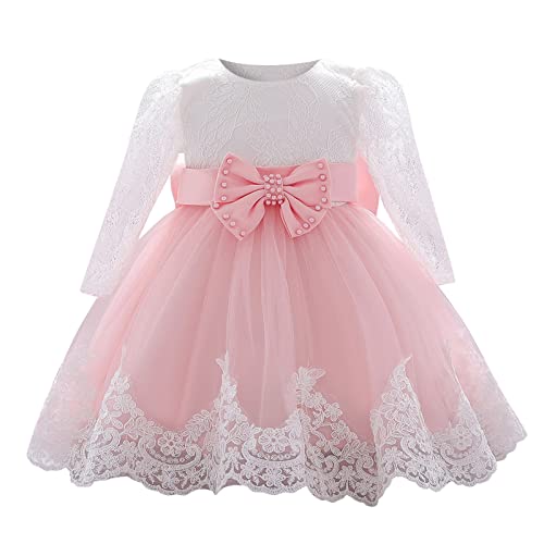 Vestido Bautizo Bebe Niña Vestidos de Encaje de Tul para Niñas Vestidos de Fores de Bowknot Y Perlas Ropa Recien Nacido de Manga Larga Vestido Dama de Honor Concurso de Bodas Boda Baile 0 24 Meses