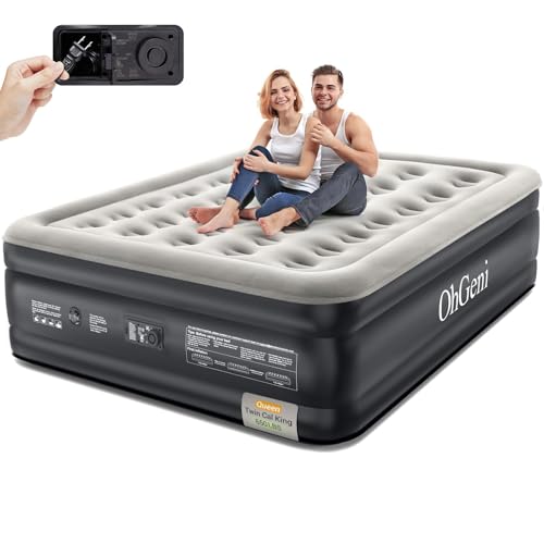 OhGeni Queen Air Mattress with Built in Pump, 18 Raised Comfort Inflatable Mattress, Quiet Surface Portable Blow Up Mattress, Air Bed for Home and Guest, Colchone Inflable, 650 lbs Max