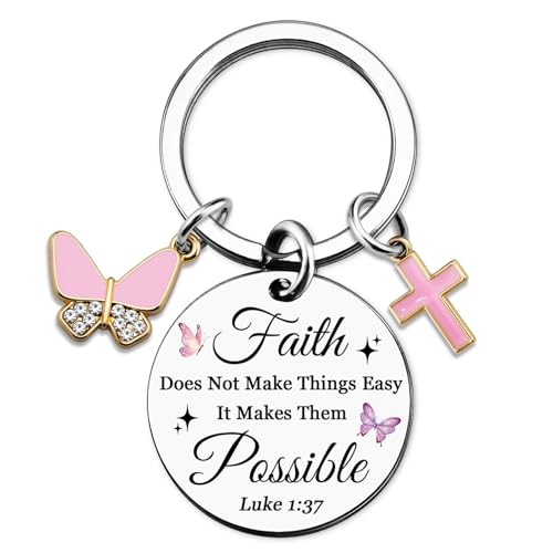 Faith Christian Keychain for Women Butterfly Cross Bible Verse Religious Gifts for Pastor Mom Sister Christian Presents for Easter Christmas Baptism Inspirational Gifts for Her Coworker Grandparents