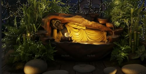 Image of Big Slate Buddha Fountain for Living Room Home Decor Garden Decoration and Drawing Room (Sleeping Wine Gold)