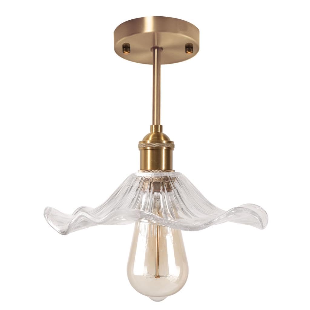 DLGLOLIN Vintage Glass Ceiling Lamp, Modern Flower Ceiling Light, Creative Lampshade, E27 Pendant Light for Entrance, Hallway, Living Room, Living Room, Bedroom