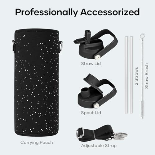 Image of BUZIO Triple Wall Vacuum Water Bottle with Dust-Proof Straw & Spout Lids