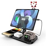 Stazione Ricarica per Apple, 4 in 1 Caricabatteria per Apple Stazione di Ricarica per iPhone 15/14/13/12/11, Dock di Ricarica per Apple Watch 8/7/6/5/SE, AirPods 3/2/Pro, Caricabatteria per iPad