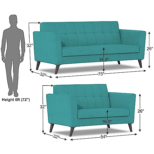 Image of Adorn India Dannis 3+2 5 Seater Sofa Set (Aqua Blue) (3 Year Warranty)