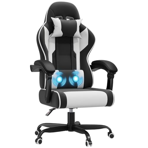 JUMMICO Gaming Stuhl mit Massagefunktion, Bürostuhl Ergonomisch 150kg, Gamer Stuhl mit 50 cm Extrabreites Sitzkissen, Weiß JUMMICO Gaming Stuhl mit Massagefunktion, Bürostuhl Ergonomisch 150kg, Gamer Stuhl mit 50 cm Extrabreites Sitzkissen, Weiß