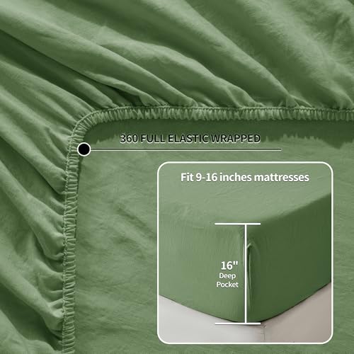 Image of LBRO2M 100% French Pure Linen Sheet Set 6Pcs, 16 inch Deep Pocket King Size