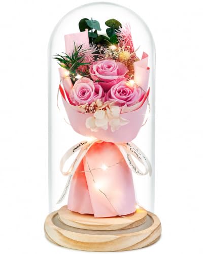 Preserved Rose Bouquet in Glass Dome